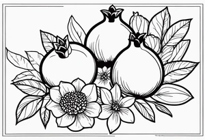 2 pomegranates with flowers tattoo idea