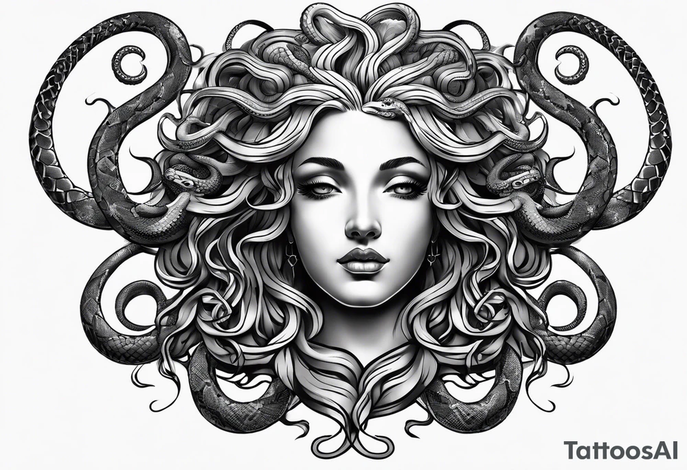 arm tattoo of Medusa head statue with snakes for hair tattoo idea