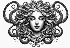 arm tattoo of Medusa head statue with snakes for hair tattoo idea