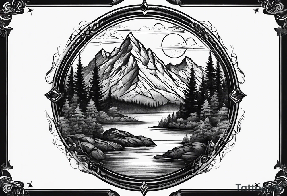 A mountain landscape overlooking a forest tattoo idea