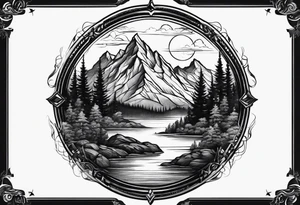 A mountain landscape overlooking a forest tattoo idea