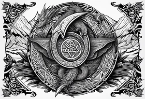 Valhalla sword shield long ship dragon head axe Valknut tattoo idea