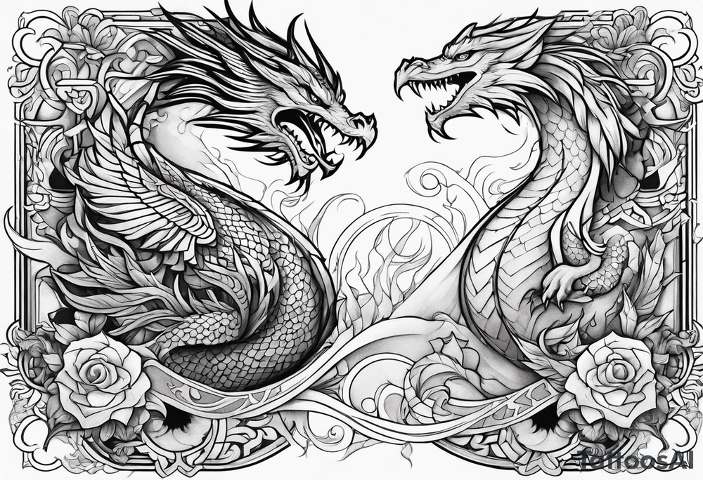 Dragon and phoenix tattoo idea