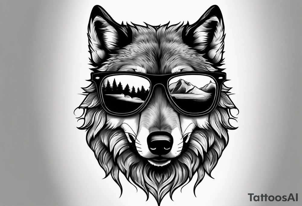Badass wolf wearing sunglasses tattoo idea