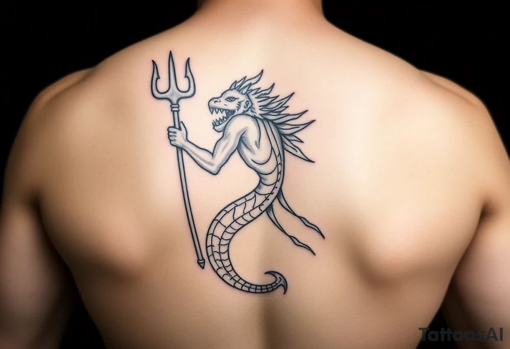 realistic poseidon with trident tattoo idea