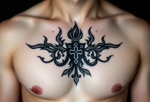 magnificent irish family crest flames with trailing embers and Demonic And mideval Featurs incorporated tattoo idea