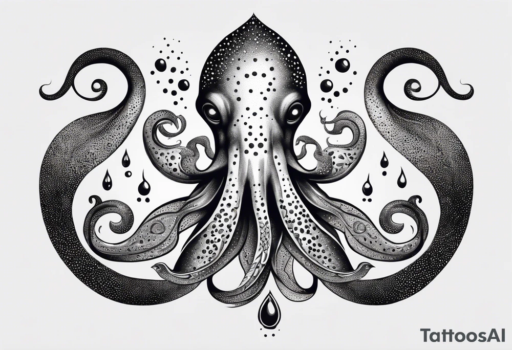 squid with four of its arms curved and overlapping to form the Pisces symbol tattoo idea