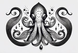 squid with four of its arms curved and overlapping to form the Pisces symbol tattoo idea