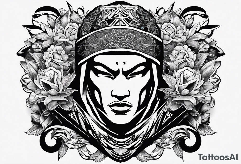 the letters A R in the middle of a ninja headband tattoo idea
