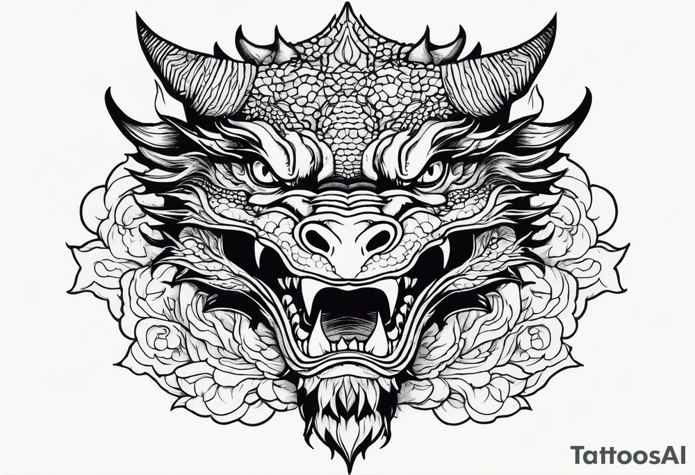 Dragon head facing front, tattoo should look old school Japanese way tattoo idea