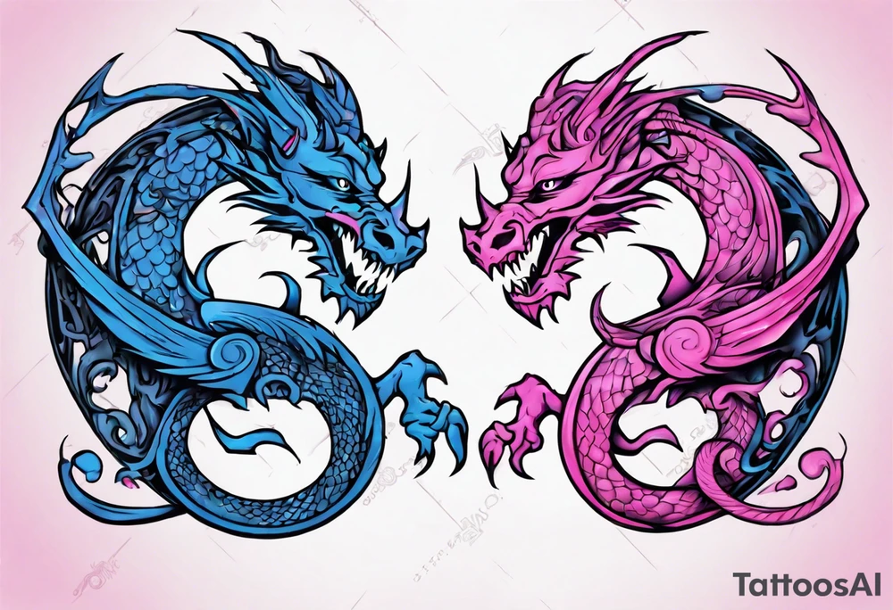 blue ying pink yang dragons tattoo idea