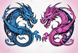 blue ying pink yang dragons tattoo idea