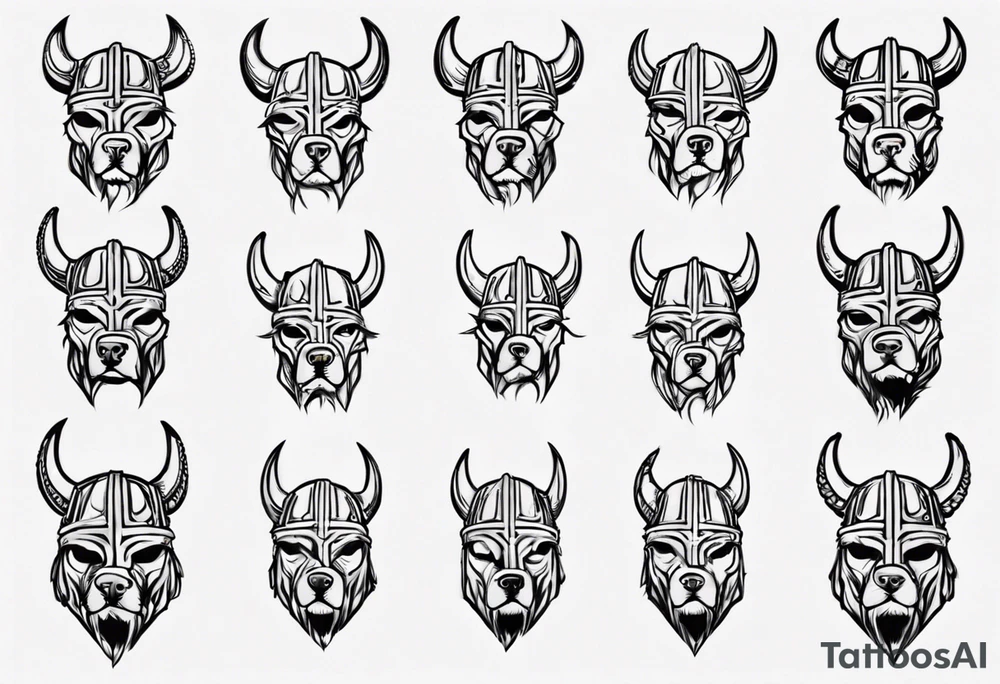 Pitbull wearing a viking helmet tattoo idea