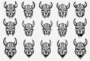Pitbull wearing a viking helmet tattoo idea