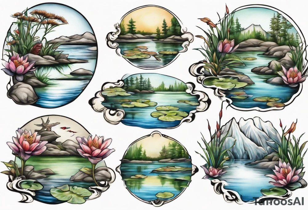 still water scene of pond tattoo idea