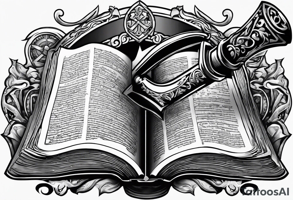 An opened bible with a battle Axe tattoo idea