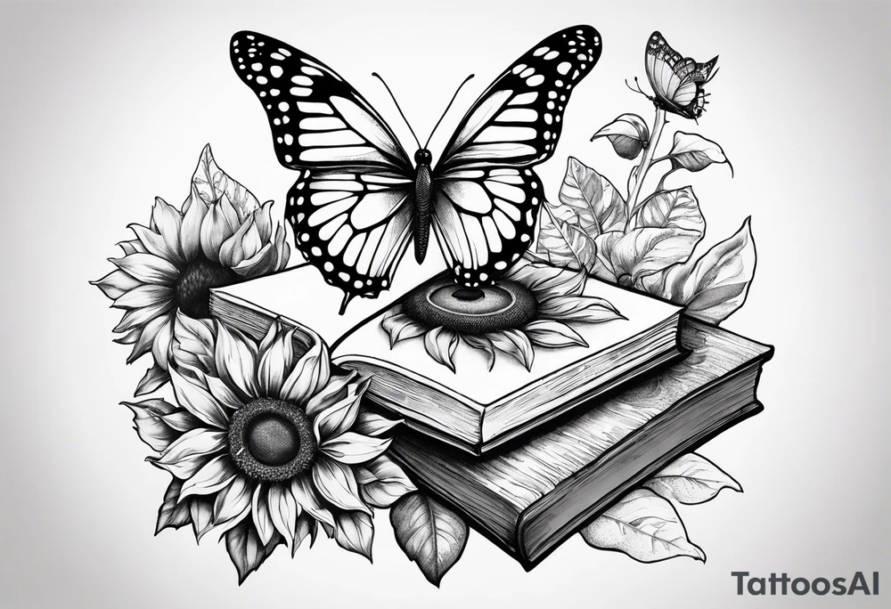 Butterfly, sunflower, book, fly, fish tattoo idea