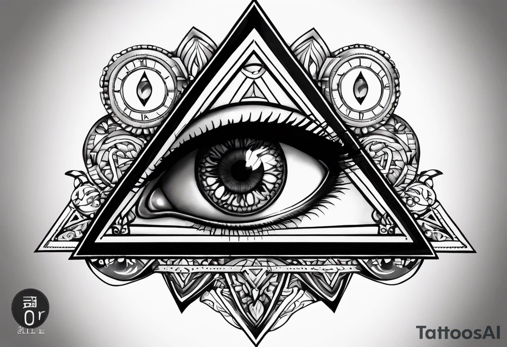 triangle tattoo with eye inside in arabic letters. Inside the iris create a clock tattoo idea triangle tattoo with eye inside in arabic letters. Inside the iris create a clock tattoo idea