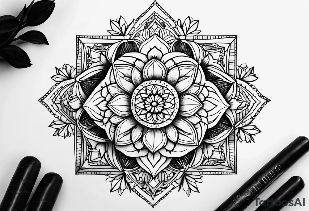 Forearm mandala design for tulips and wolves tattoo idea