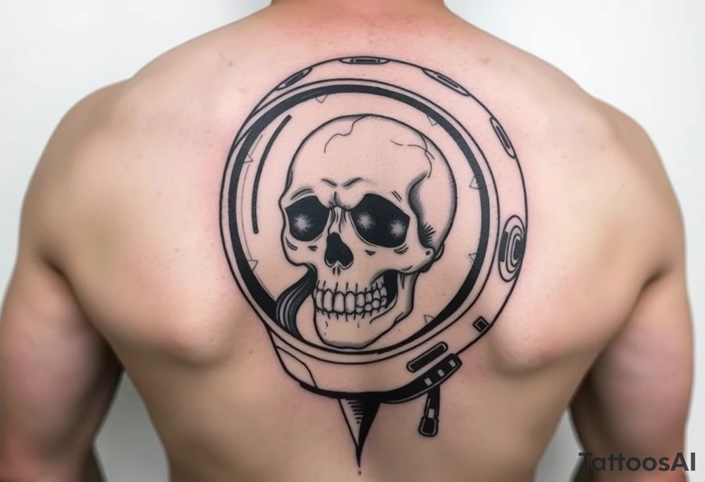 Someone in space with a cracked helmet and the skull inside tattoo idea