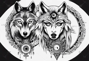 Wolf with woman eye tattoo idea