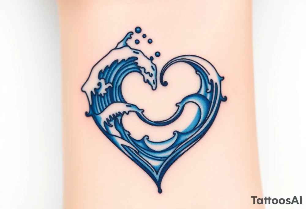 A Vltava river wave forming into a heart, symbolizing the flowing essence of Czech culture, with deep blue gradients. tattoo idea