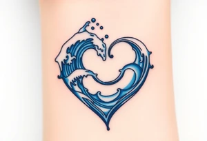 A Vltava river wave forming into a heart, symbolizing the flowing essence of Czech culture, with deep blue gradients. tattoo idea