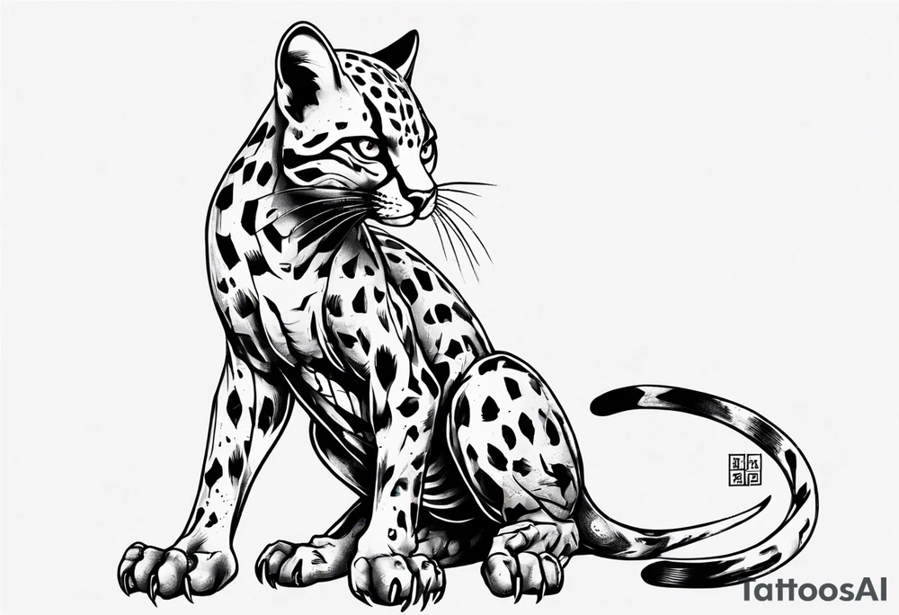 cybernetic ocelot full body roar tattoo idea