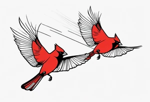 two cardinal birds flying 
fine line with some shading tattoo idea
