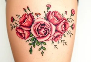 vintage bouquet of wild roses and meadow flowers with morning dew tattoo idea