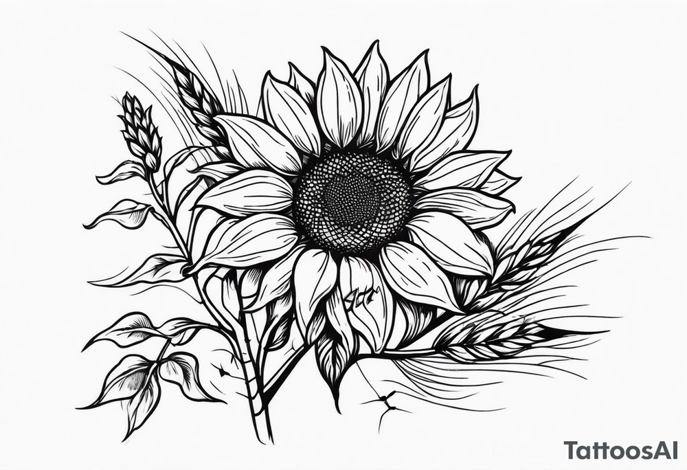 Sunflower, wheat, and barbed wire half sleeve tattoo idea