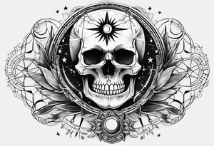 Simple Skull with third eye and dagger through it with the phases of the moon at the bottom tattoo idea