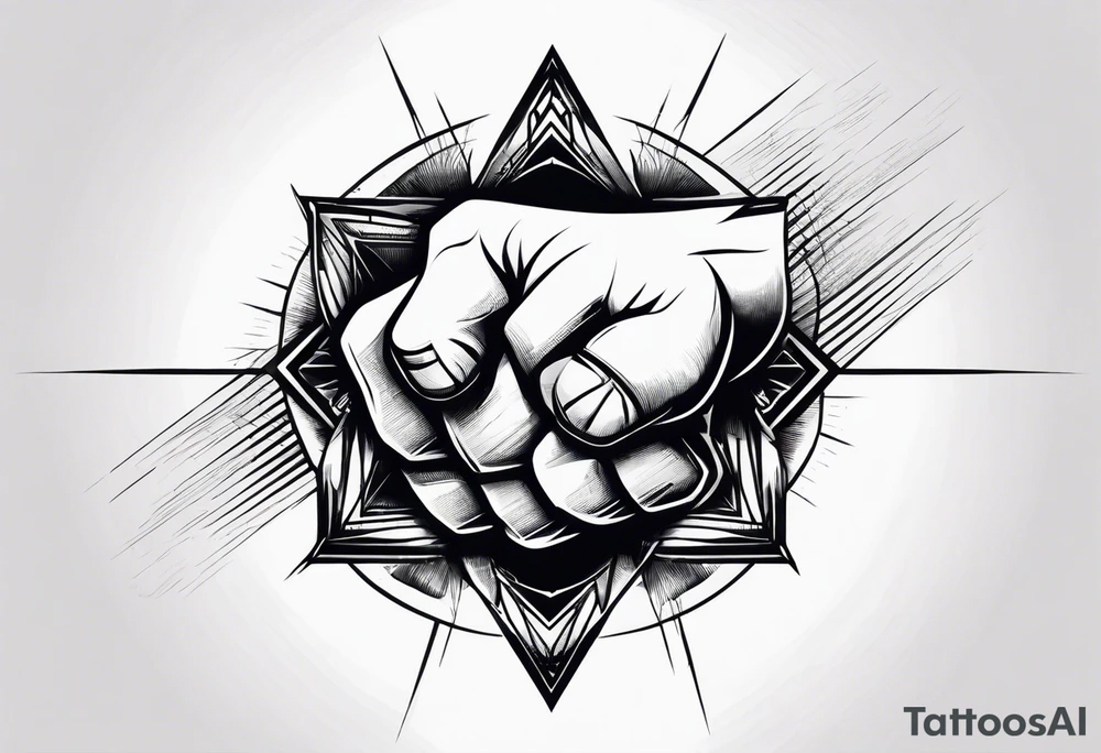 A clenched fist on the back using negative space techniques tattoo idea