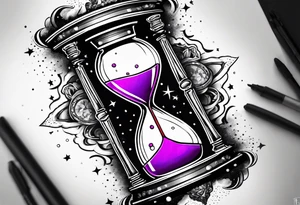 Hour glass with star stuff and cosmic dust exploding from each side. Long tattoo to fit on the forearm tattoo idea