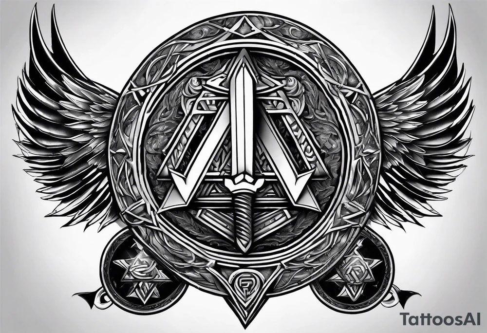 Valhalla  round 
shield axe sword valknut tattoo idea