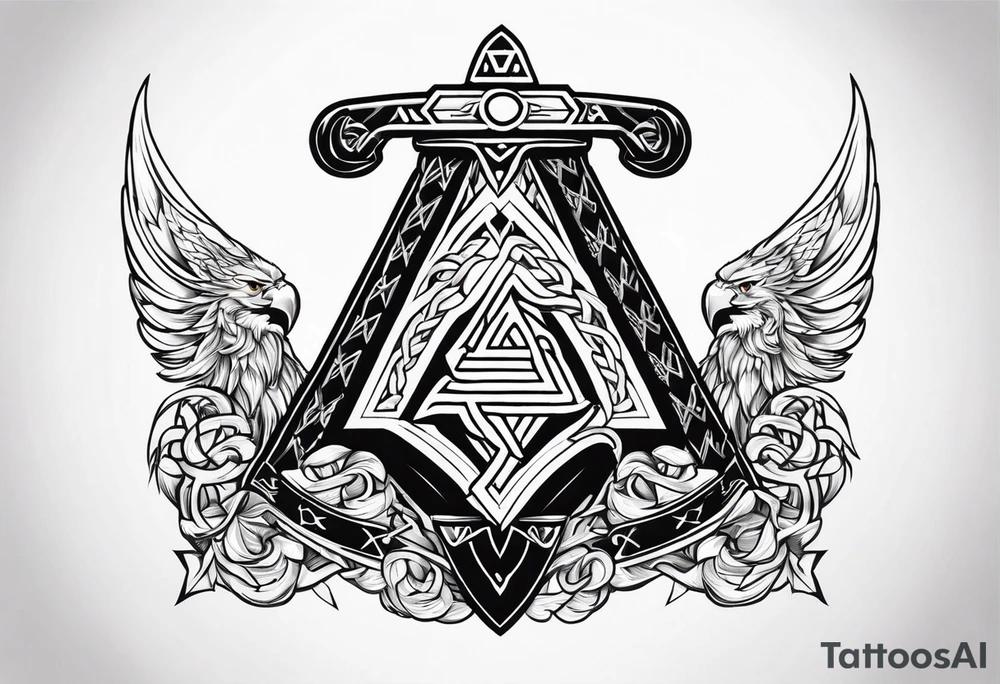 Valhalla shield sword axe Valknut chains tattoo idea