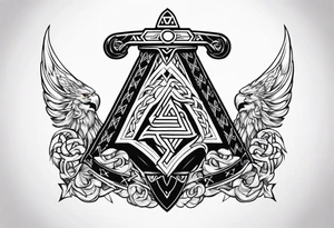 Valhalla shield sword axe Valknut chains tattoo idea