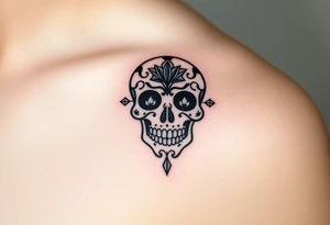 Masculine sugar skull with diamonds and daisy tattoo idea