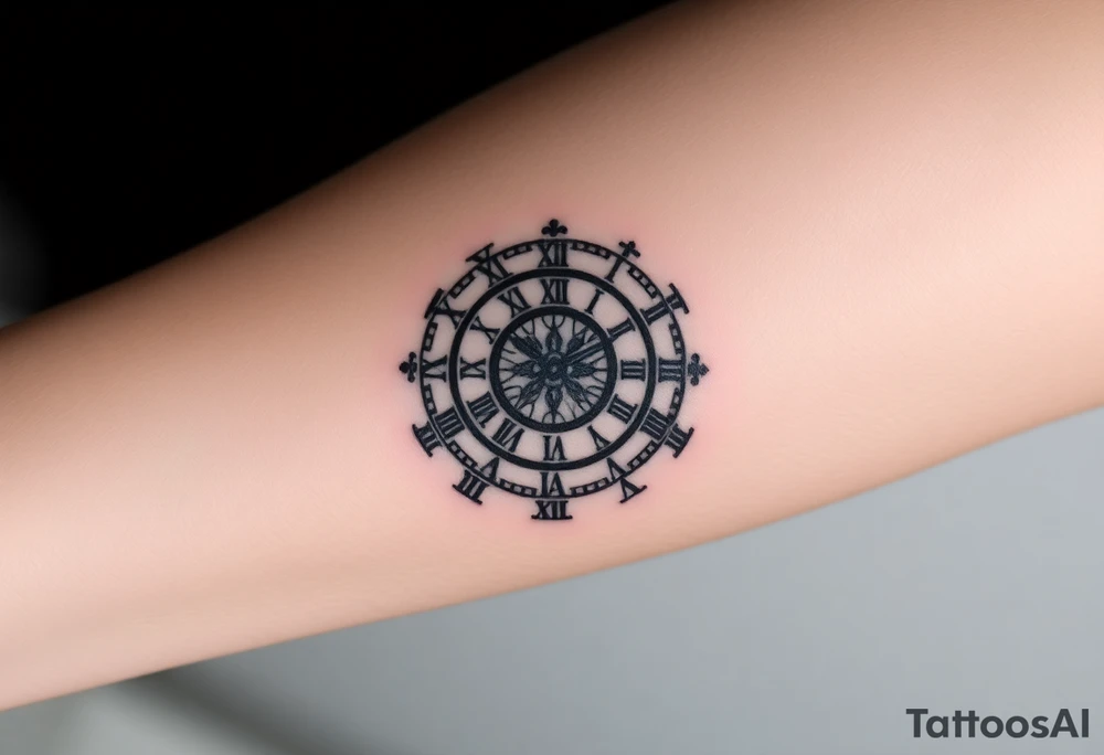 vintage roman numerals within ornate clockwork mechanism tattoo idea