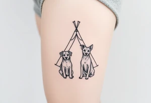 two dogs in front of a teepee tattoo idea