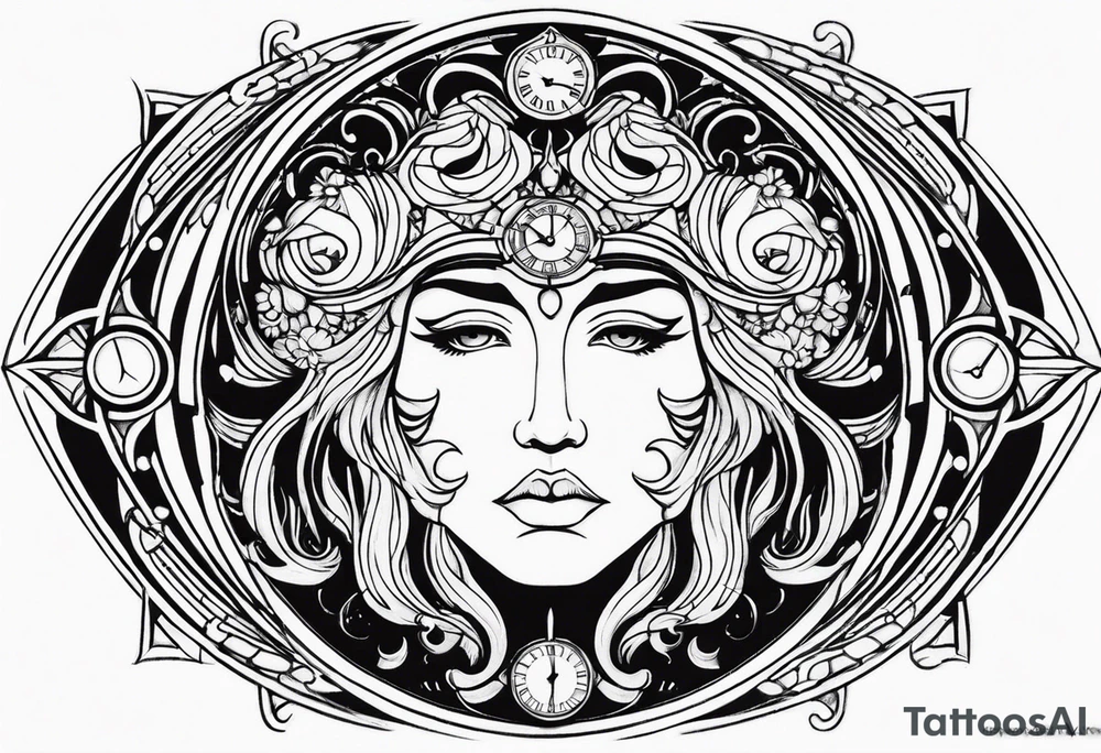 Janus, timeless clock, Aquarius tattoo idea