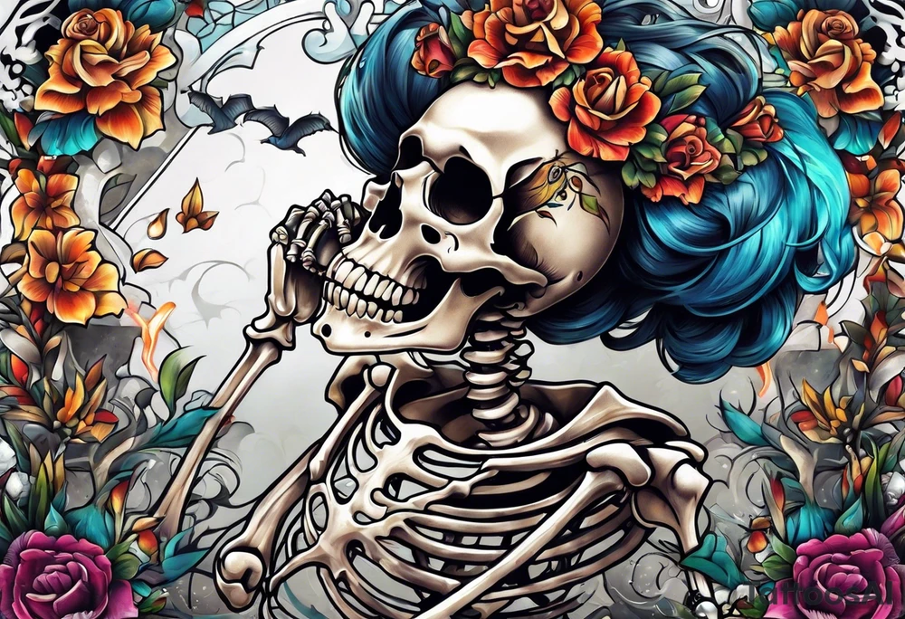 skeleton running from the world tattoo idea