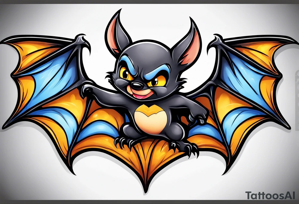 cartoon bat in style of disney, tattoo idea