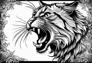 cat roaring or growling tattoo idea