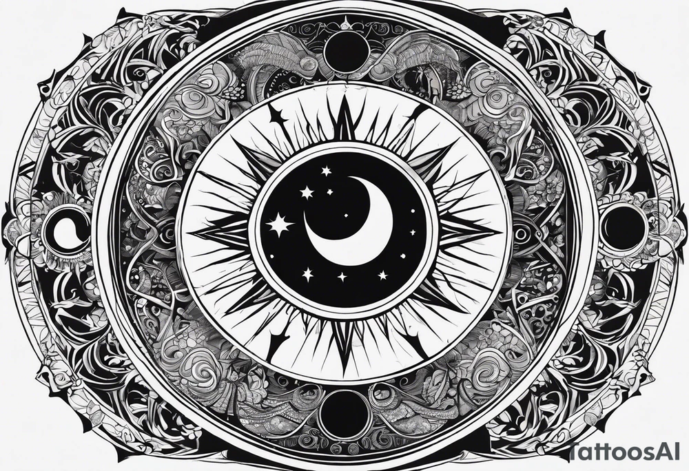 Astrology, Natal Chart, Cancer sign symbolic, vision, yin yang, the moon, the sun, Uranus, Pluto, spiritual, third eye, mystical, Zen, armband tattoo idea