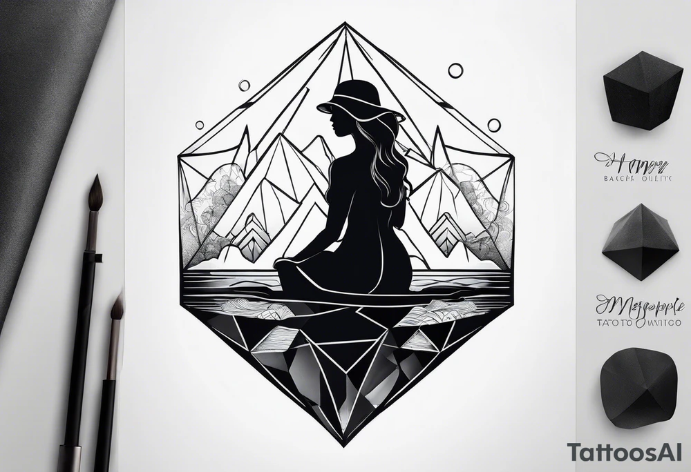 geometric silhouette lady iceberg with a man swimming tattoo idea