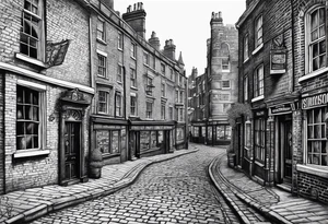 DR Jekyll and hyde, london 1800s, cobblestone, buildings, glass tattoo idea