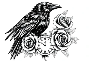 raven,roses,clock. tattoo idea