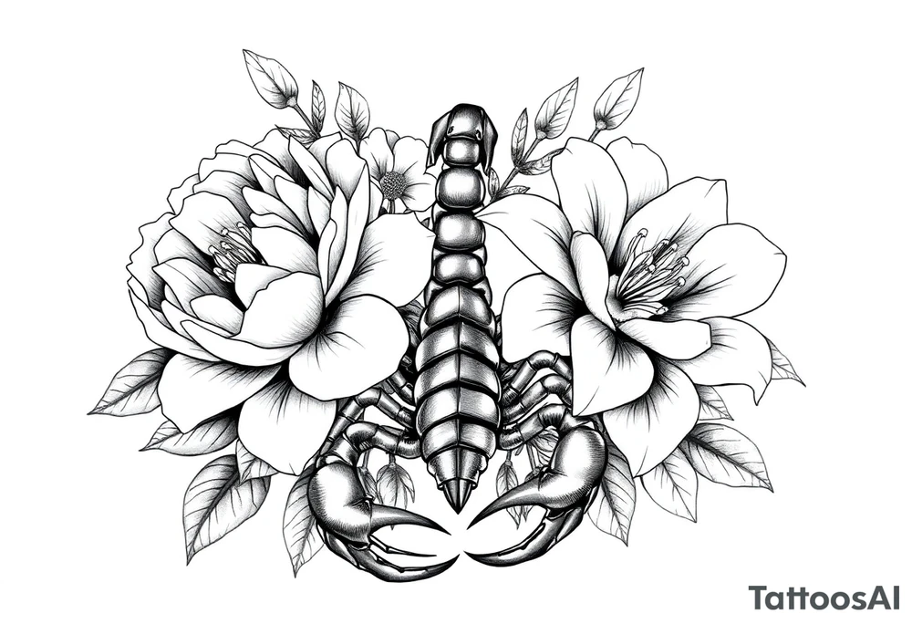 peonies and lilies with scorpion tattoo idea