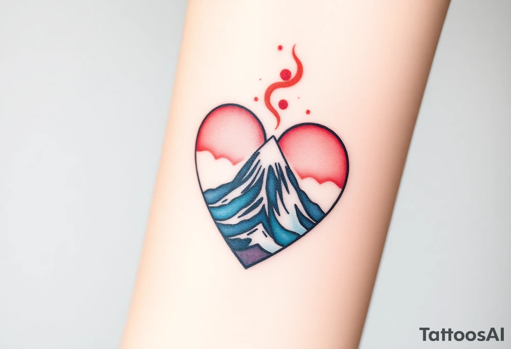 Geometric Volcano within a heart tattoo idea